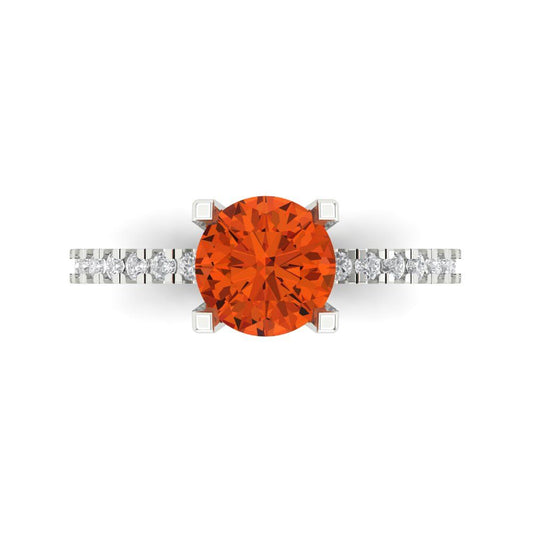 1.71 cttw Zirconia Simulated Red Diamond Solitaire with Zirconia Simulated Diamond Accents Engagement Ring - Solid White Gold (VVS1, Round Cut,7.5mm)