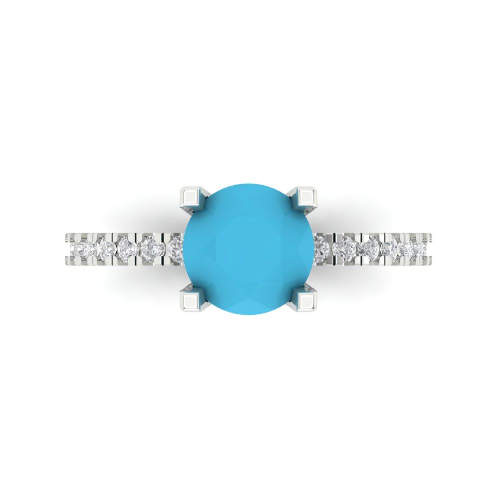 1.71 cttw Simulated Turquoise Solitaire with Zirconia Simulated Diamond Accents Engagement Ring - Solid Gold (Round Cut,7.5mm)