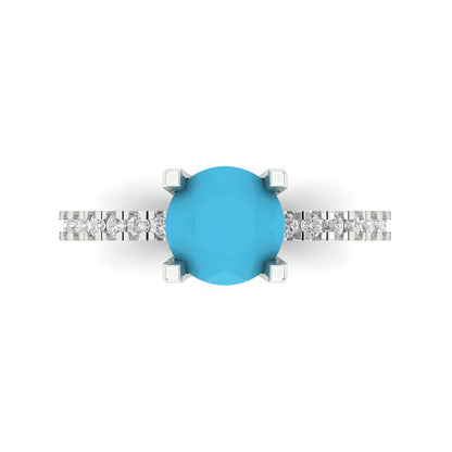 1.71 cttw Simulated Turquoise Solitaire with Zirconia Simulated Diamond Accents Engagement Ring - Solid Gold (Round Cut,7.5mm)