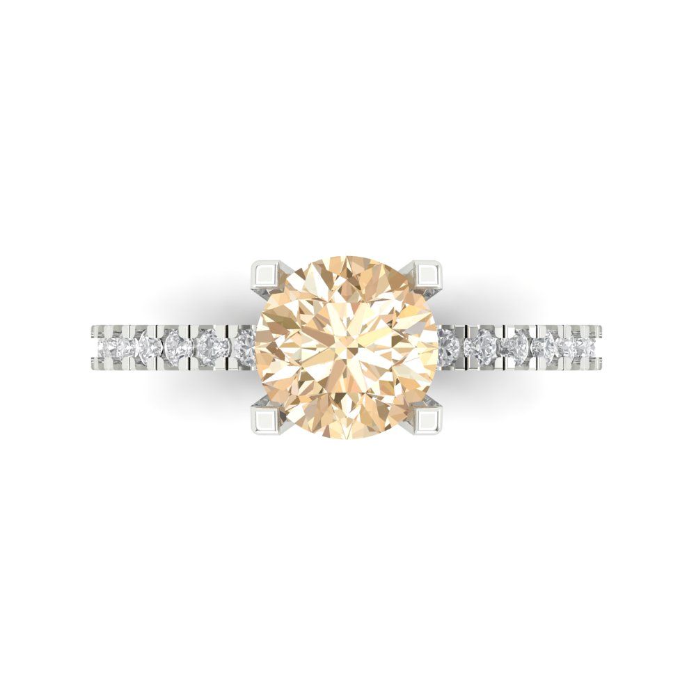 1.71 cttw Natural Morganite Solitaire with Zirconia Simulated Diamond Accents Engagement Ring - Solid White Gold (VVS1, Round Cut,7.5mm)