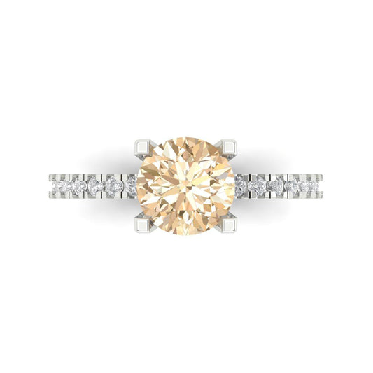 1.71 cttw Natural Morganite Solitaire with Zirconia Simulated Diamond Accents Engagement Ring - Solid White Gold (VVS1, Round Cut,7.5mm)