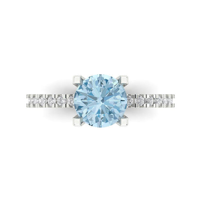 1.71 cttw Zirconia Simulated Blue Diamond Solitaire with Zirconia Simulated Diamond Accents Engagement Ring - Solid Gold (VVS1, Round Cut,7.5mm)