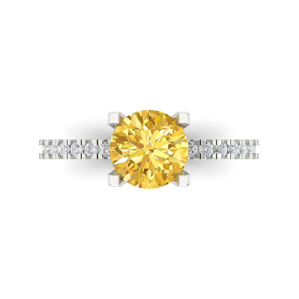 1.71 cttw Natural Citrine Solitaire with Zirconia Simulated Diamond Accents Engagement Ring - Solid White Gold (VVS1, Round Cut,7.5mm)