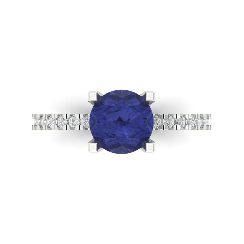1.71 cttw Simulated Tanzanite Solitaire with Zirconia Simulated Diamond Accents Engagement Ring - Solid White Gold (VVS1, Round Cut,7.5mm)