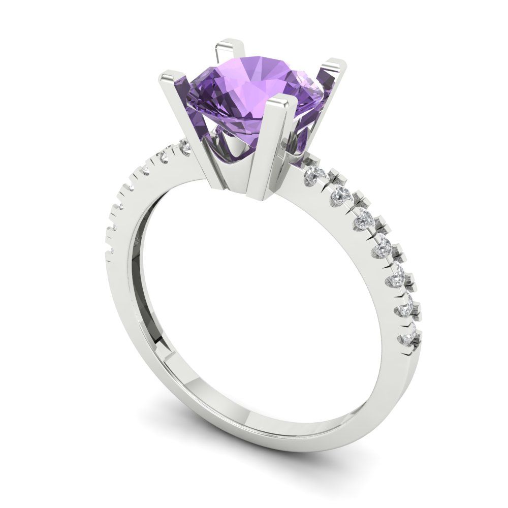 1.71 cttw Simulated Alexandrite Solitaire with Zirconia Simulated Diamond Accents Engagement Ring - Solid Gold (Round Cut,7.5mm)
