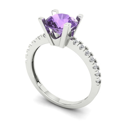 1.71 cttw Simulated Alexandrite Solitaire with Zirconia Simulated Diamond Accents Engagement Ring - Solid Gold (Round Cut,7.5mm)