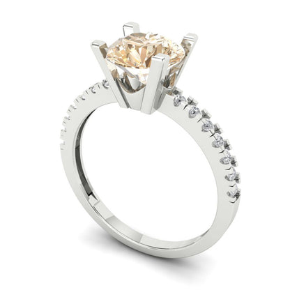 1.71 cttw Natural Morganite Solitaire with Zirconia Simulated Diamond Accents Engagement Ring - Solid White Gold (VVS1, Round Cut,7.5mm)