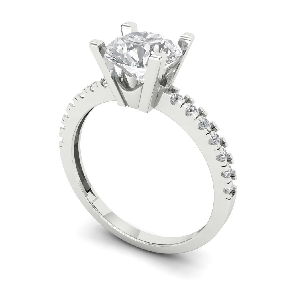 1.71 cttw Moissanite Solitaire with Zirconia Simulated Diamond Accents Engagement Ring - Solid White Gold (VVS1, Round Cut,7.5mm)