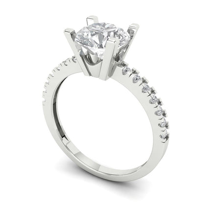 1.71 cttw Moissanite Solitaire with Zirconia Simulated Diamond Accents Engagement Ring - Solid White Gold (VVS1, Round Cut,7.5mm)