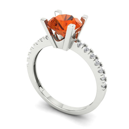 1.71 cttw Zirconia Simulated Red Diamond Solitaire with Zirconia Simulated Diamond Accents Engagement Ring - Solid Gold (VVS1, Round Cut,7.5mm)