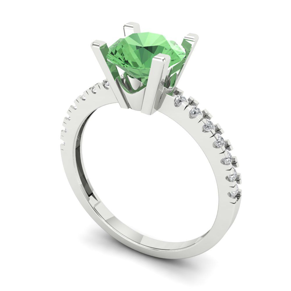 1.71 cttw Zirconia Simulated Green Diamond Solitaire with Zirconia Simulated Diamond Accents Engagement Ring - Solid Gold (VVS1, Round Cut,7.5mm)