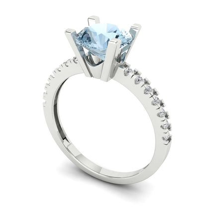 1.71 cttw Natural Swiss Blue Topaz Solitaire with Zirconia Simulated Diamond Accents Engagement Ring - Solid Gold (Round Cut,7.5mm)