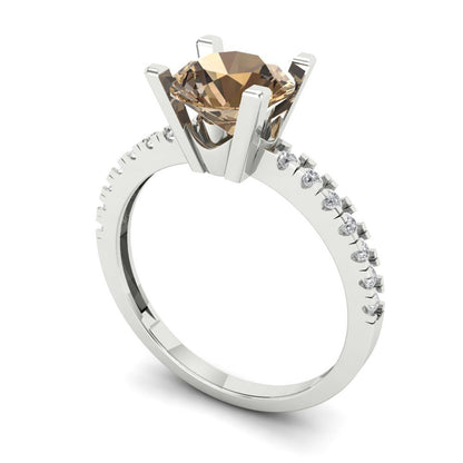 1.71 cttw Zirconia Simulated Champagne Diamond Solitaire with Zirconia Simulated Diamond Accents Engagement Ring - Solid Gold (VVS1, Round Cut,7.5mm)
