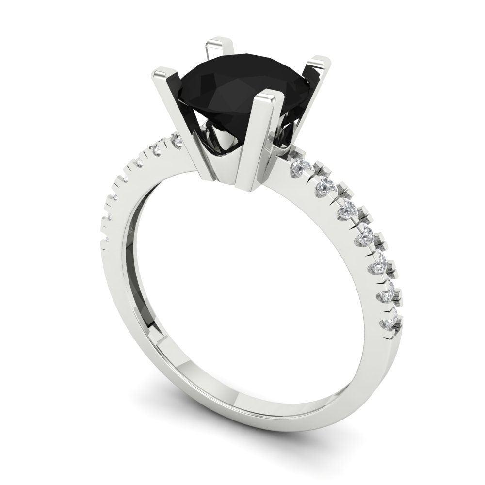 1.71 cttw Natural Onyx Solitaire with Zirconia Simulated Diamond Accents Engagement Ring - Solid Gold (Round Cut,7.5mm)