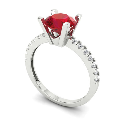 1.71 cttw Simulated Ruby Solitaire with Zirconia Simulated Diamond Accents Engagement Ring - Solid Gold (Round Cut,7.5mm)