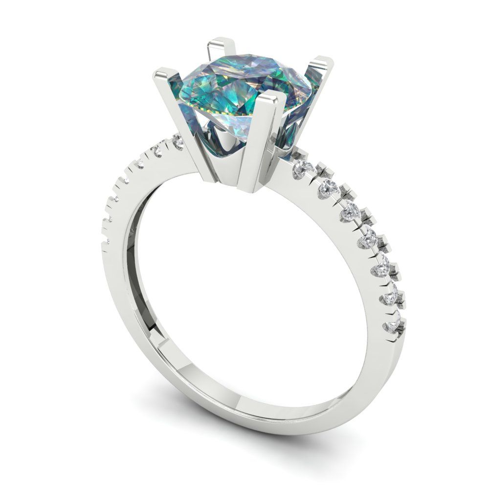 1.71 cttw Blue Moissanite Solitaire with Zirconia Simulated Diamond Accents Engagement Ring - Solid Gold (Round Cut,7.5mm)