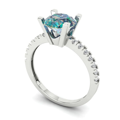 1.71 cttw Blue Moissanite Solitaire with Zirconia Simulated Diamond Accents Engagement Ring - Solid Gold (Round Cut,7.5mm)