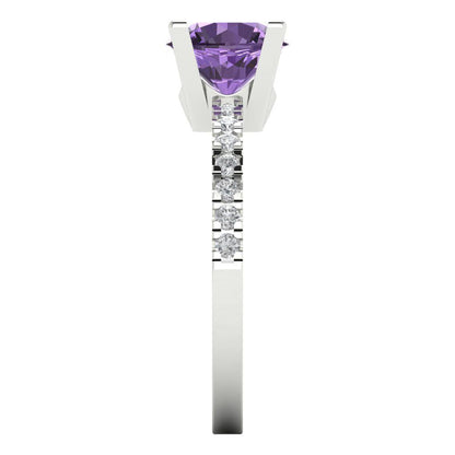 1.71 cttw Simulated Alexandrite Solitaire with Zirconia Simulated Diamond Accents Engagement Ring - Solid Gold (Round Cut,7.5mm)