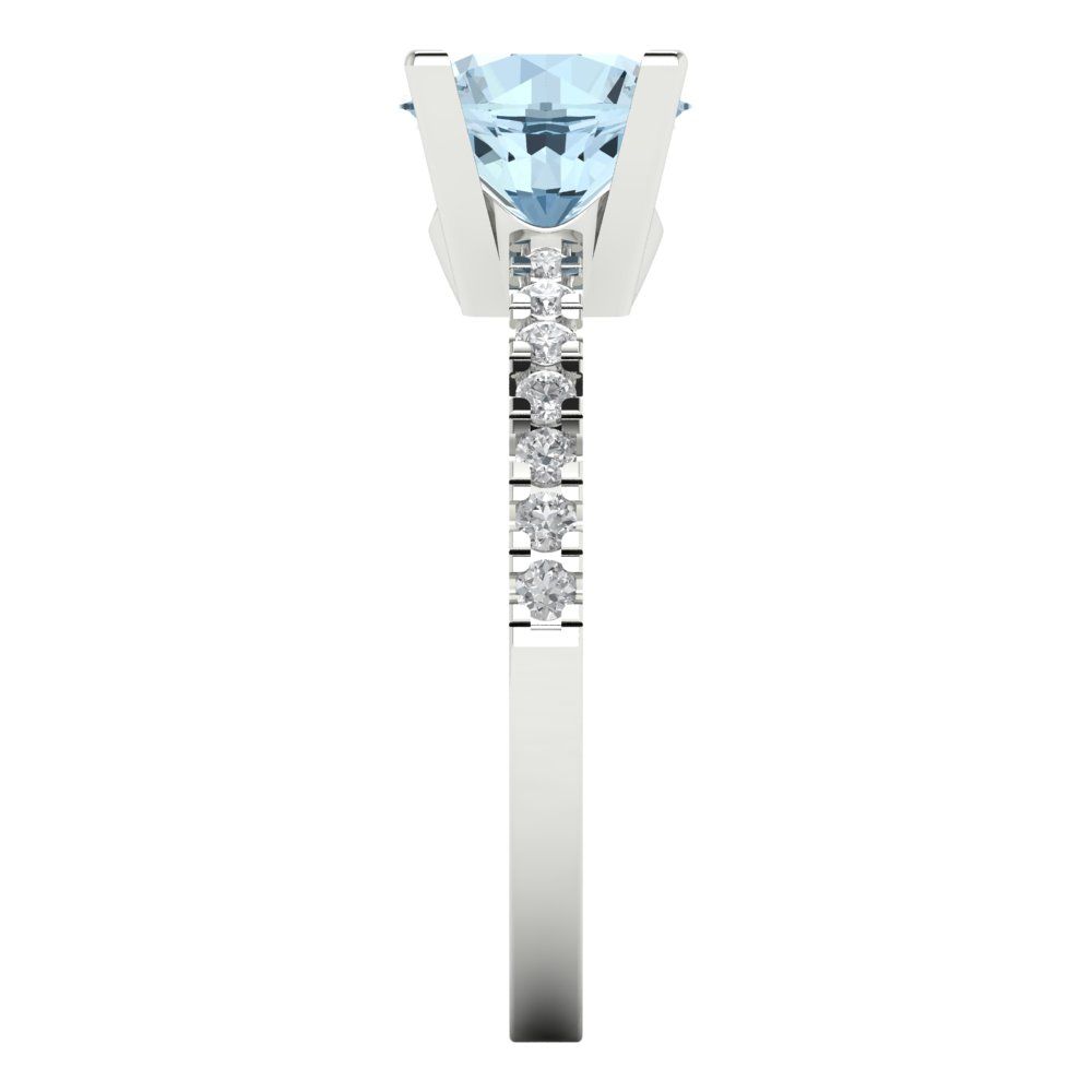 1.71 cttw Zirconia Simulated Blue Diamond Solitaire with Zirconia Simulated Diamond Accents Engagement Ring - Solid Gold (VVS1, Round Cut,7.5mm)