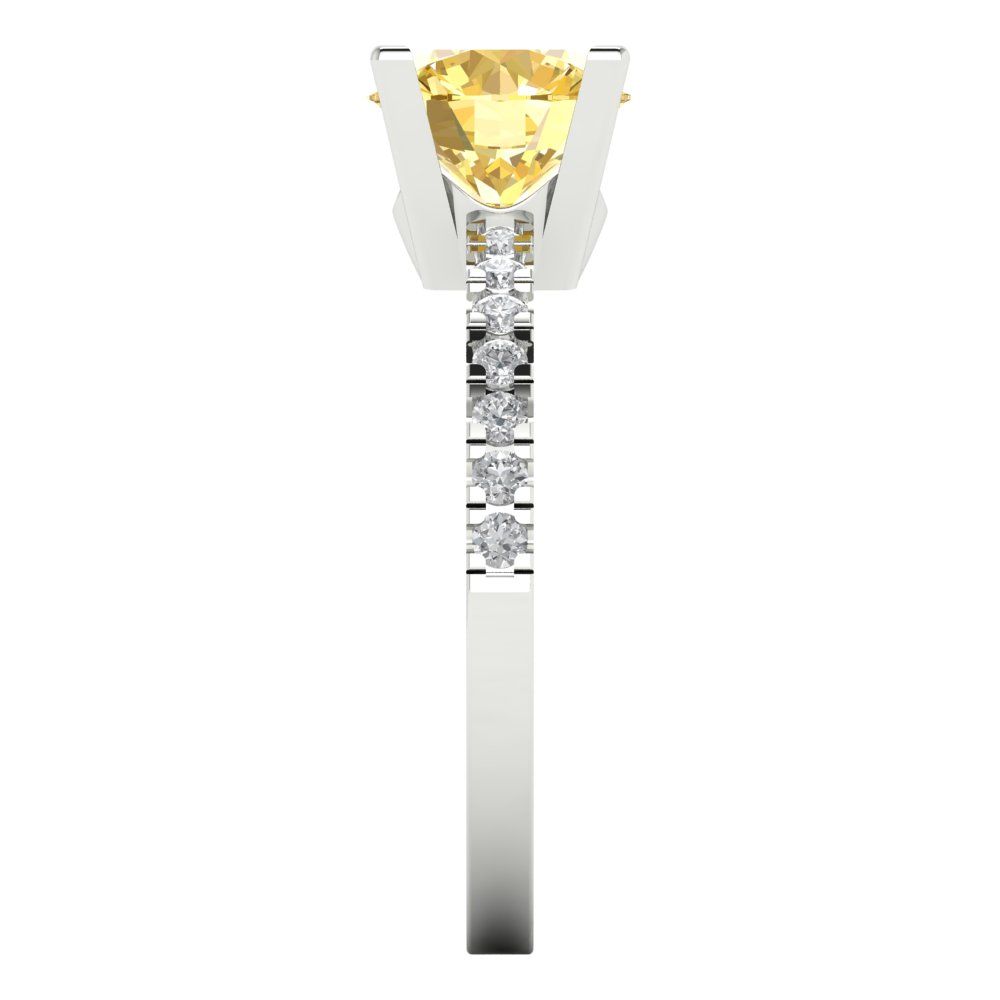 1.71 cttw Zirconia Simulated Yellow Diamond Solitaire with Zirconia Simulated Diamond Accents Engagement Ring - Solid White Gold (VVS1, Round Cut,7.5mm)