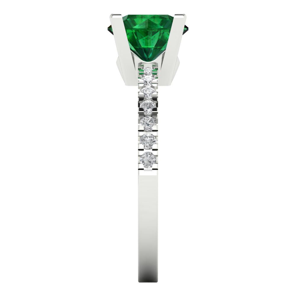1.71 cttw Simulated Emerald Solitaire with Zirconia Simulated Diamond Accents Engagement Ring - Solid Gold (Round Cut,7.5mm)