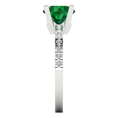1.71 cttw Simulated Emerald Solitaire with Zirconia Simulated Diamond Accents Engagement Ring - Solid Gold (Round Cut,7.5mm)
