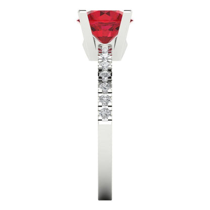 1.71 cttw Simulated Pink Tourmaline Solitaire with Zirconia Simulated Diamond Accents Engagement Ring - Solid Gold (Round Cut,7.5mm)