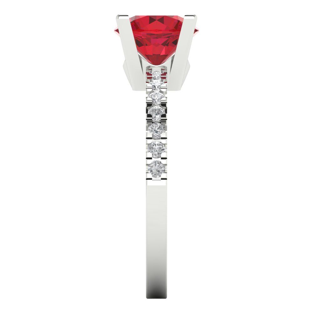 1.71 cttw Simulated Ruby Solitaire with Zirconia Simulated Diamond Accents Engagement Ring - Solid Gold (Round Cut,7.5mm)