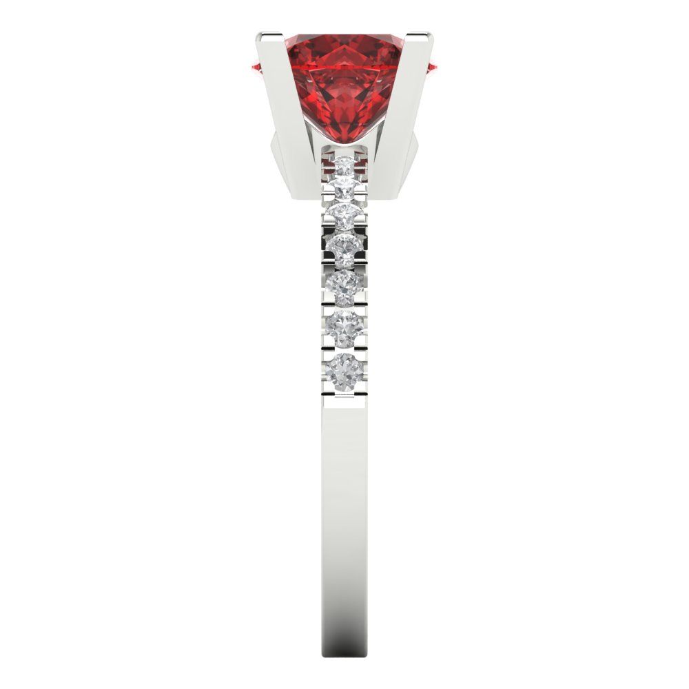 1.71 cttw Natural Garnet Solitaire with Zirconia Simulated Diamond Accents Engagement Ring - Solid Gold (Round Cut,7.5mm)