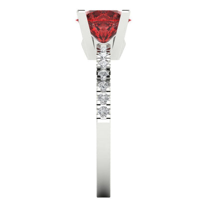 1.71 cttw Natural Garnet Solitaire with Zirconia Simulated Diamond Accents Engagement Ring - Solid Gold (Round Cut,7.5mm)