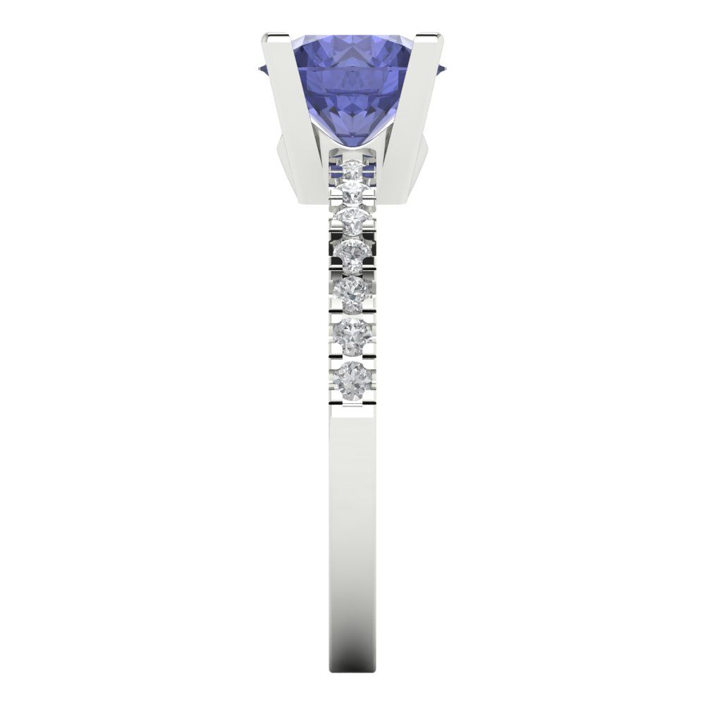 1.71 cttw Simulated Tanzanite Solitaire with Zirconia Simulated Diamond Accents Engagement Ring - Solid White Gold (VVS1, Round Cut,7.5mm)