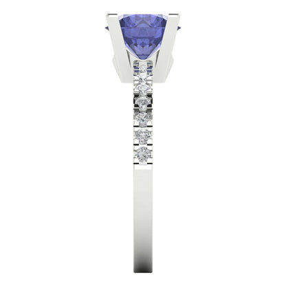 1.71 cttw Simulated Tanzanite Solitaire with Zirconia Simulated Diamond Accents Engagement Ring - Solid White Gold (VVS1, Round Cut,7.5mm)