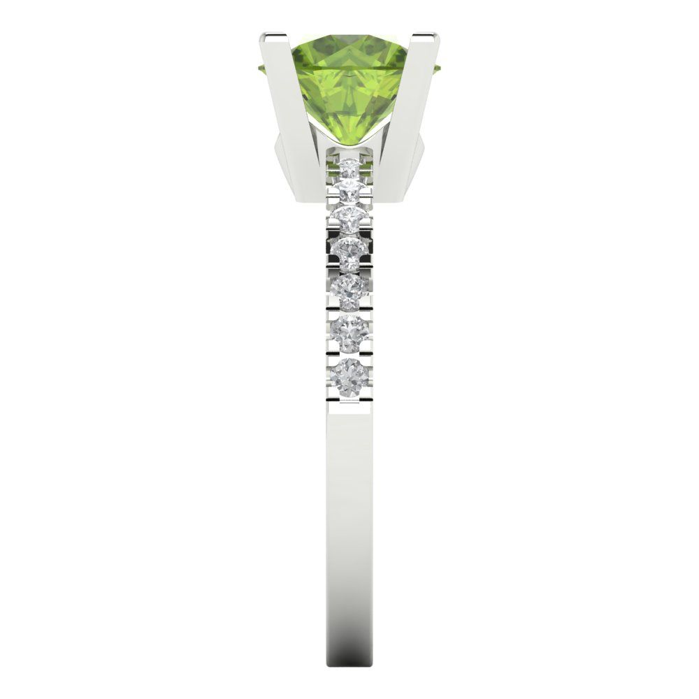 1.71 cttw Natural Peridot Solitaire with Zirconia Simulated Diamond Accents Engagement Ring - Solid Gold (Round Cut,7.5mm)