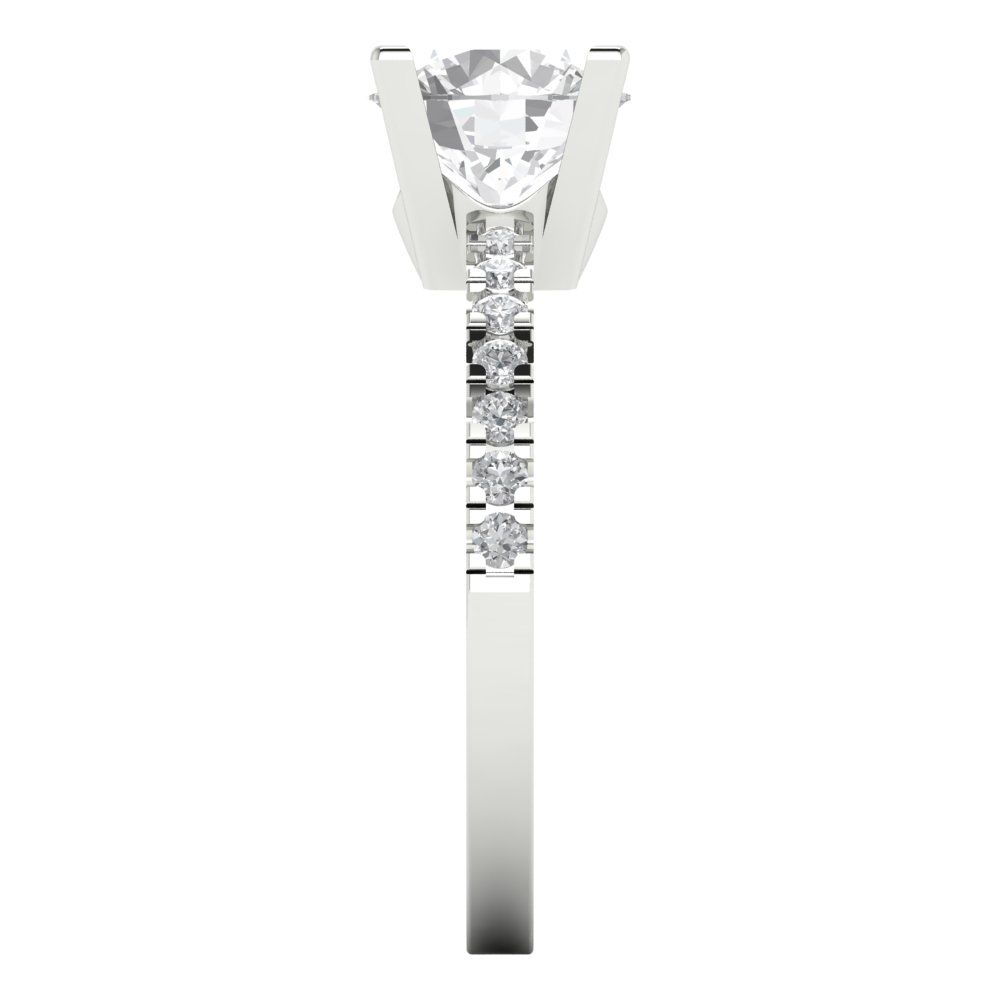 1.71 cttw Moissanite Solitaire with Zirconia Simulated Diamond Accents Engagement Ring - Solid White Gold (VVS1, Round Cut,7.5mm)