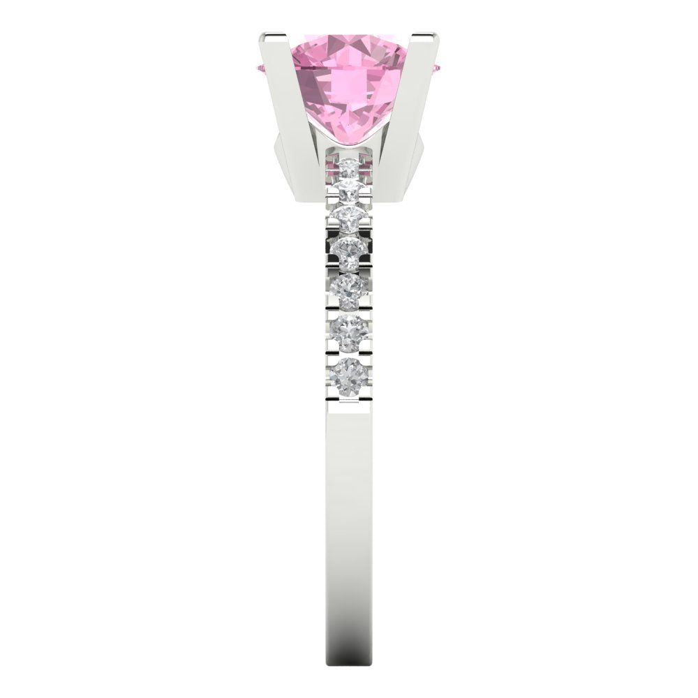 1.71 cttw Zirconia Simulated Pink Diamond Solitaire with Zirconia Simulated Diamond Accents Engagement Ring - Solid White Gold (VVS1, Round Cut,7.5mm)