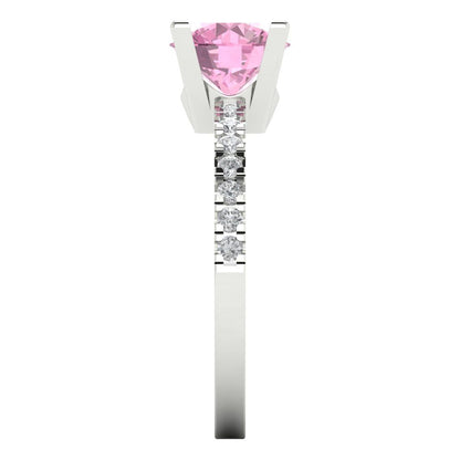 1.71 cttw Zirconia Simulated Pink Diamond Solitaire with Zirconia Simulated Diamond Accents Engagement Ring - Solid White Gold (VVS1, Round Cut,7.5mm)