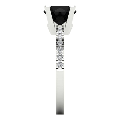 1.71 cttw Natural Onyx Solitaire with Zirconia Simulated Diamond Accents Engagement Ring - Solid Gold (Round Cut,7.5mm)