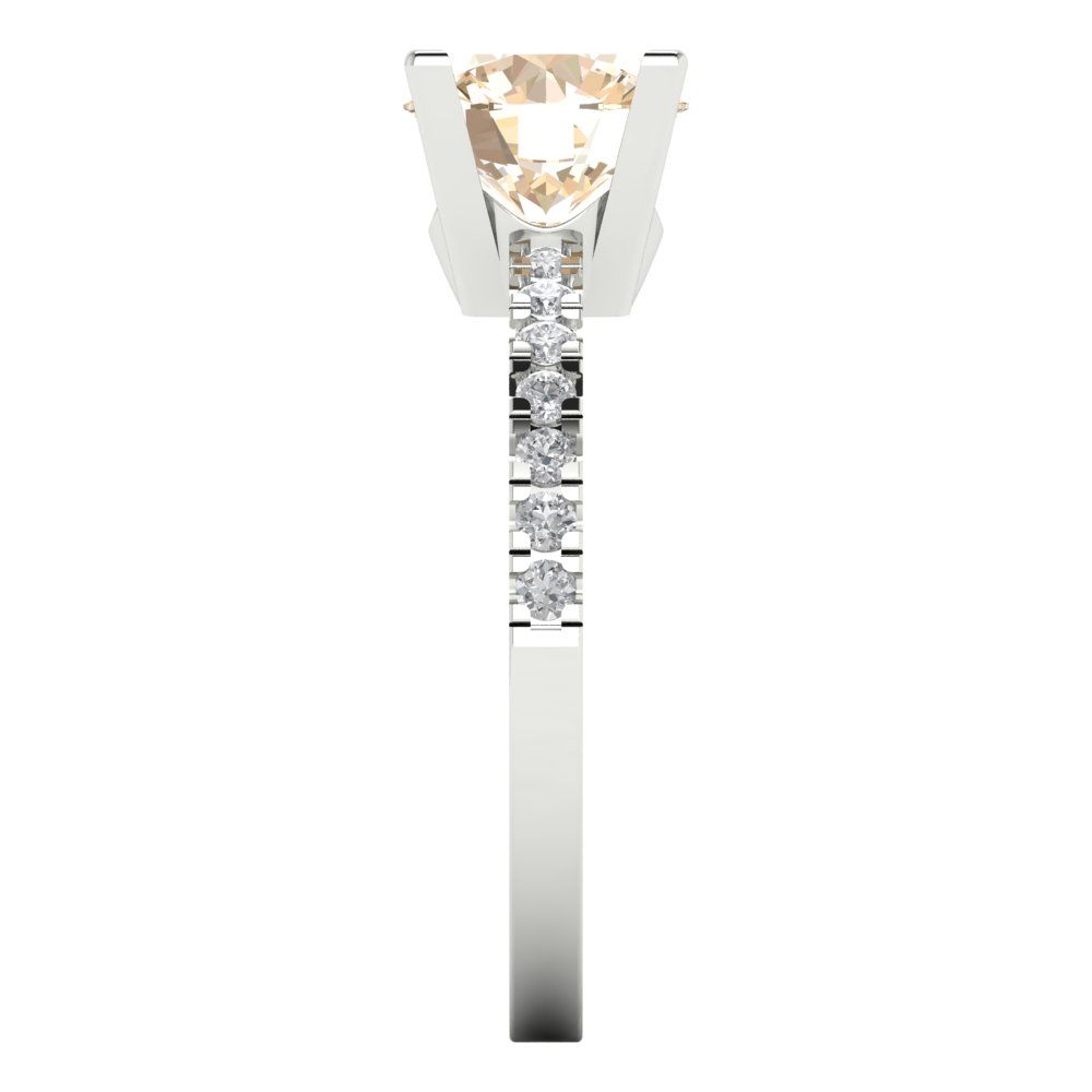 1.71 cttw Natural Morganite Solitaire with Zirconia Simulated Diamond Accents Engagement Ring - Solid White Gold (VVS1, Round Cut,7.5mm)