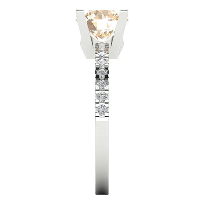 1.71 cttw Natural Morganite Solitaire with Zirconia Simulated Diamond Accents Engagement Ring - Solid White Gold (VVS1, Round Cut,7.5mm)