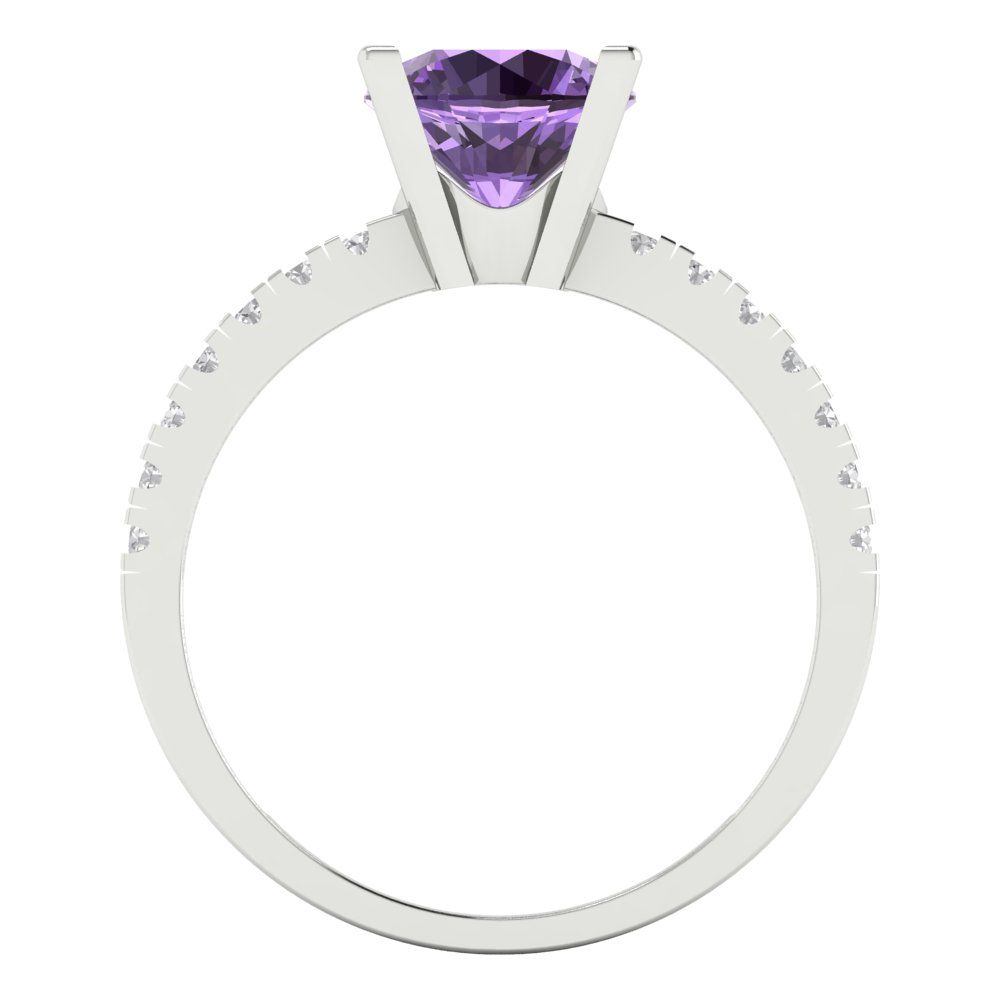 1.71 cttw Simulated Alexandrite Solitaire with Zirconia Simulated Diamond Accents Engagement Ring - Solid Gold (Round Cut,7.5mm)