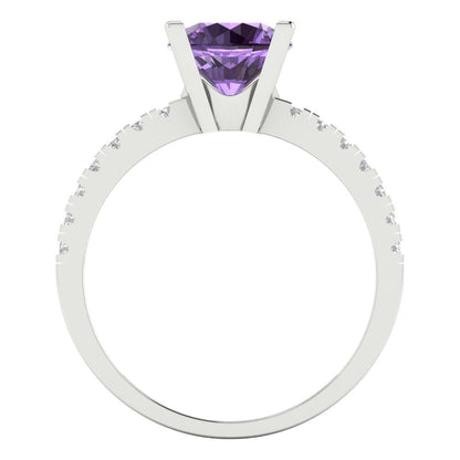 1.71 cttw Simulated Alexandrite Solitaire with Zirconia Simulated Diamond Accents Engagement Ring - Solid Gold (Round Cut,7.5mm)