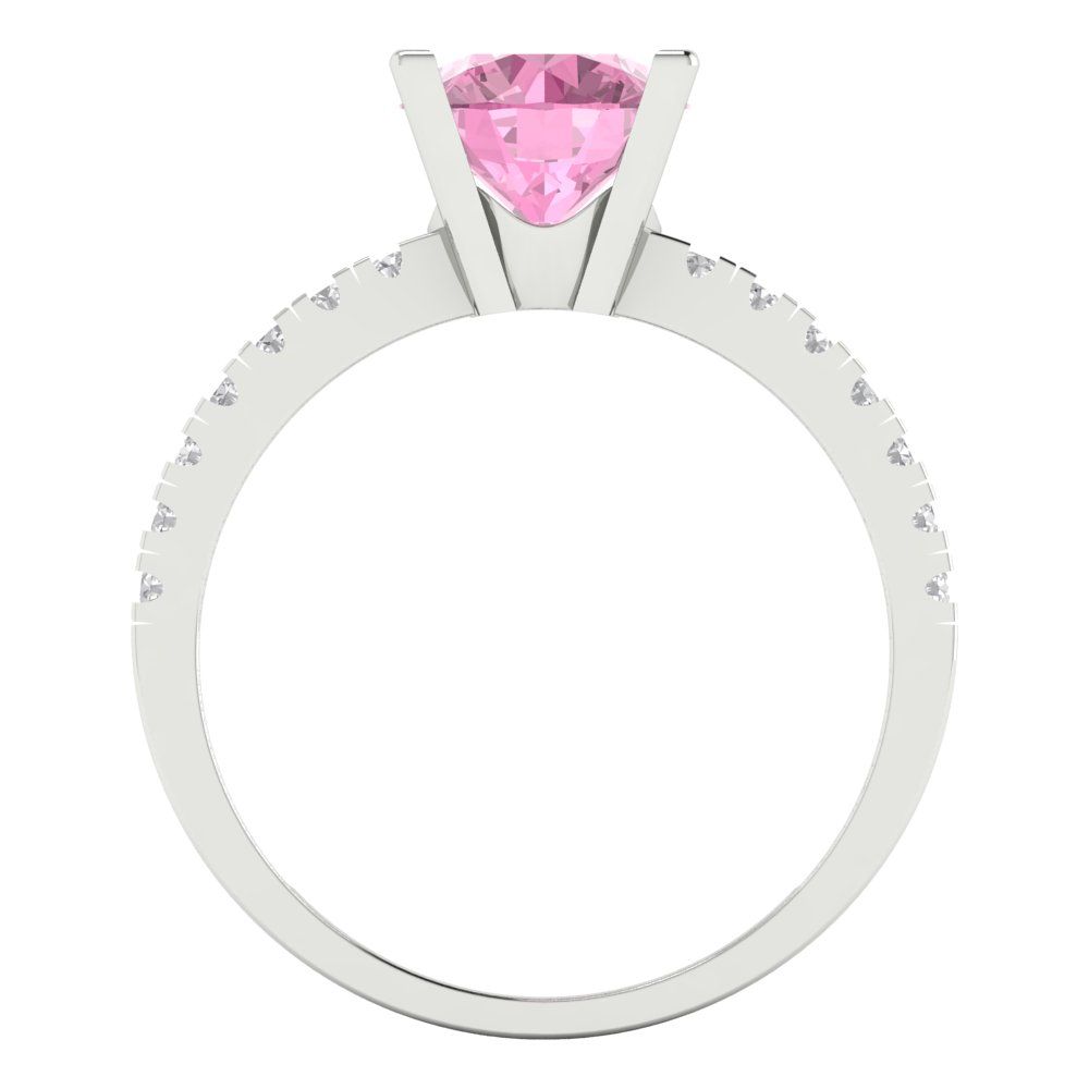 1.71 cttw Zirconia Simulated Pink Diamond Solitaire with Zirconia Simulated Diamond Accents Engagement Ring - Solid White Gold (VVS1, Round Cut,7.5mm)