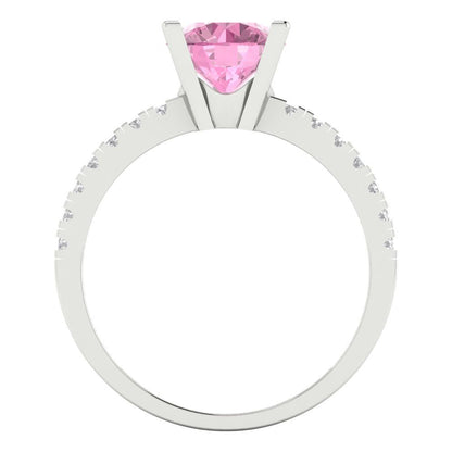 1.71 cttw Zirconia Simulated Pink Diamond Solitaire with Zirconia Simulated Diamond Accents Engagement Ring - Solid White Gold (VVS1, Round Cut,7.5mm)