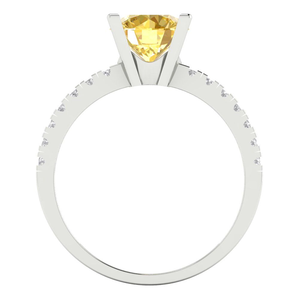1.71 cttw Zirconia Simulated Yellow Diamond Solitaire with Zirconia Simulated Diamond Accents Engagement Ring - Solid White Gold (VVS1, Round Cut,7.5mm)