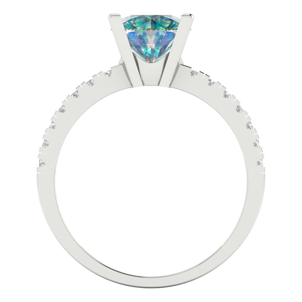 1.71 cttw Blue Moissanite Solitaire with Zirconia Simulated Diamond Accents Engagement Ring - Solid Gold (Round Cut,7.5mm)