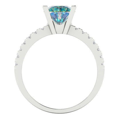 1.71 cttw Blue Moissanite Solitaire with Zirconia Simulated Diamond Accents Engagement Ring - Solid Gold (Round Cut,7.5mm)