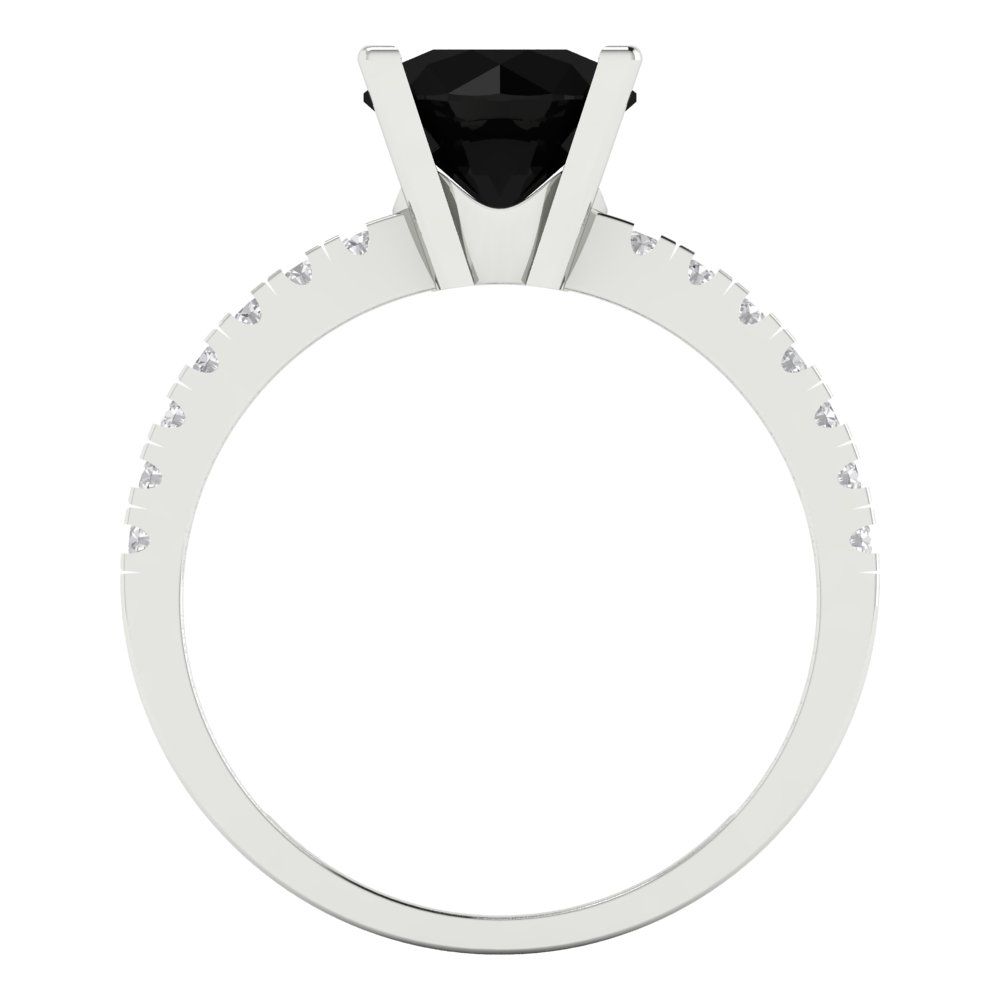 1.71 cttw Natural Onyx Solitaire with Zirconia Simulated Diamond Accents Engagement Ring - Solid Gold (Round Cut,7.5mm)