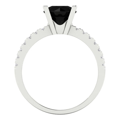 1.71 cttw Natural Onyx Solitaire with Zirconia Simulated Diamond Accents Engagement Ring - Solid Gold (Round Cut,7.5mm)