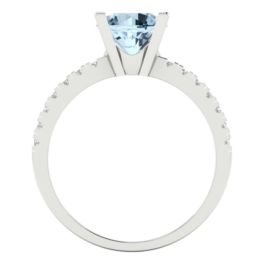 1.71 cttw Natural Swiss Blue Topaz Solitaire with Zirconia Simulated Diamond Accents Engagement Ring - Solid Gold (Round Cut,7.5mm)