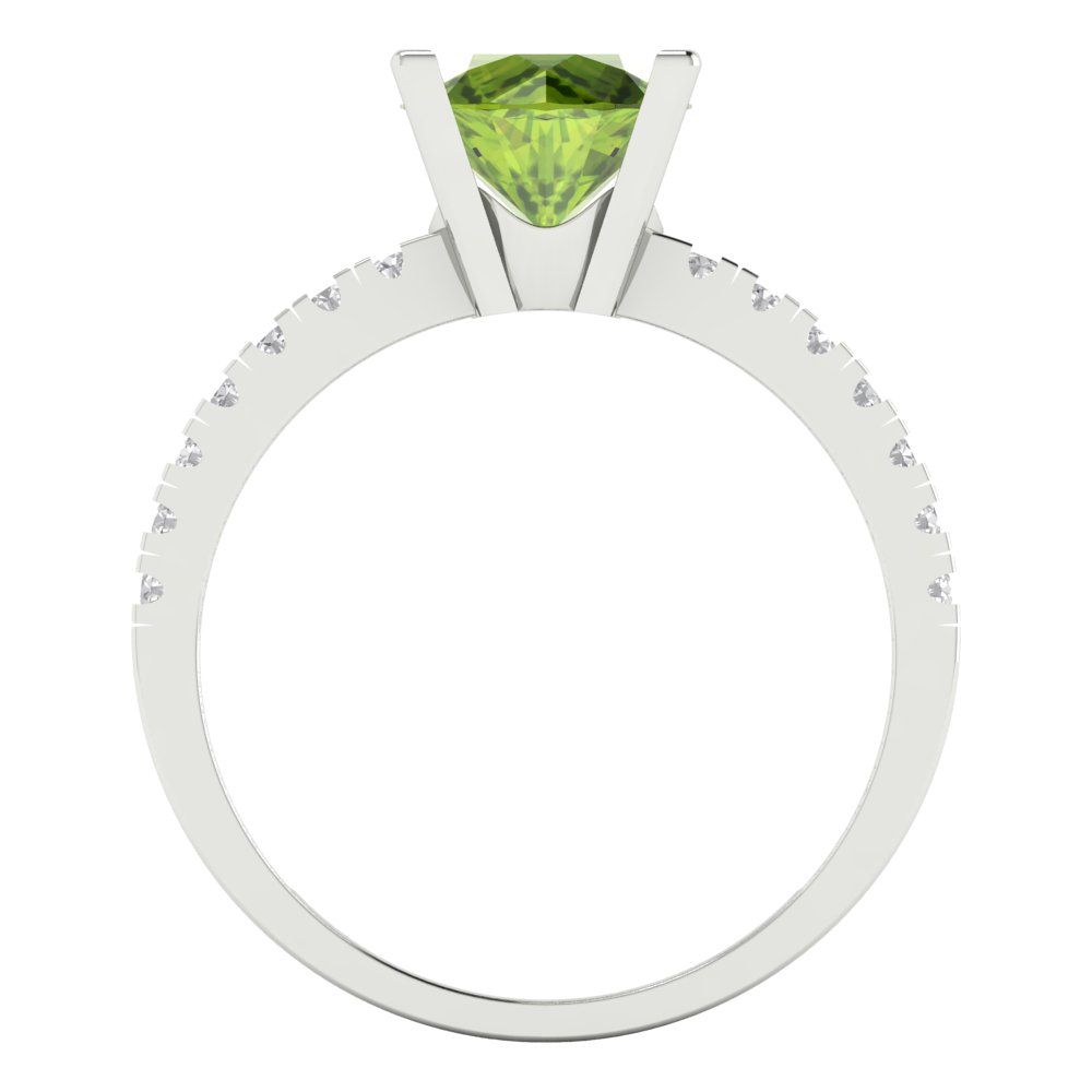 1.71 cttw Natural Peridot Solitaire with Zirconia Simulated Diamond Accents Engagement Ring - Solid Gold (Round Cut,7.5mm)